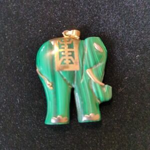 14kt Yellow Gold Plated And‎ Malachite Elephant Pendant